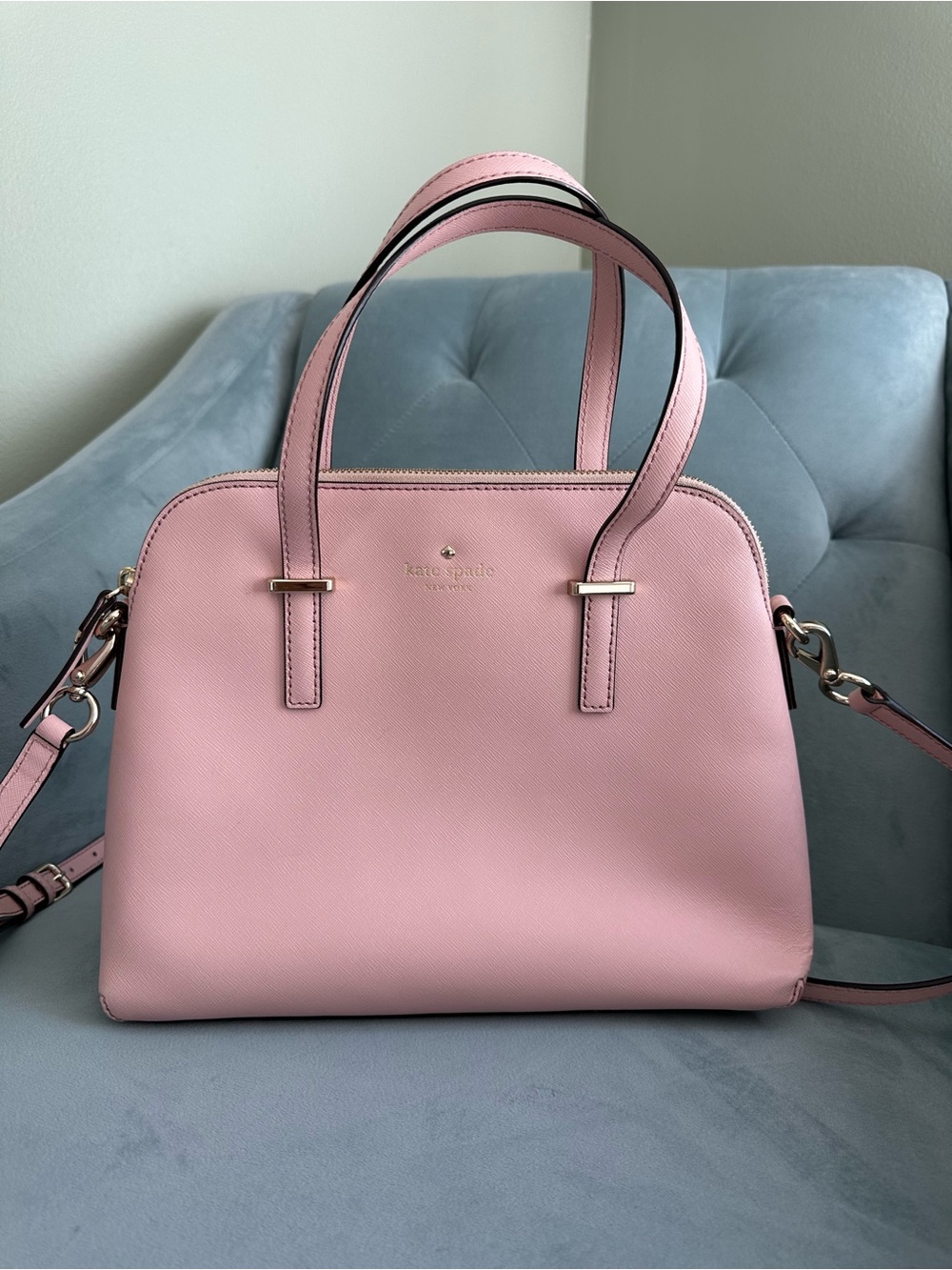 kate spade Pink Saffiano Dome Satchel with Removable Strap